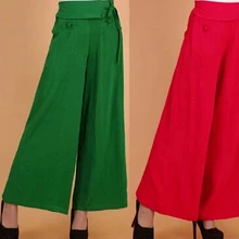 Новое поступление; лето-весна льняные и хлопковые широкие брюки для женщин Штаны на каждый день, плюс размер, полная длина, женский с эластичной талией брюки ywf0501