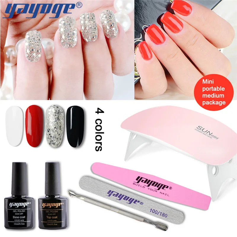 

Yayoge Gel Nail Polish 4Colors 10in1 Glitter Nail UV Gel Varnish Set Pink Lamp Manicure Diy Top Base