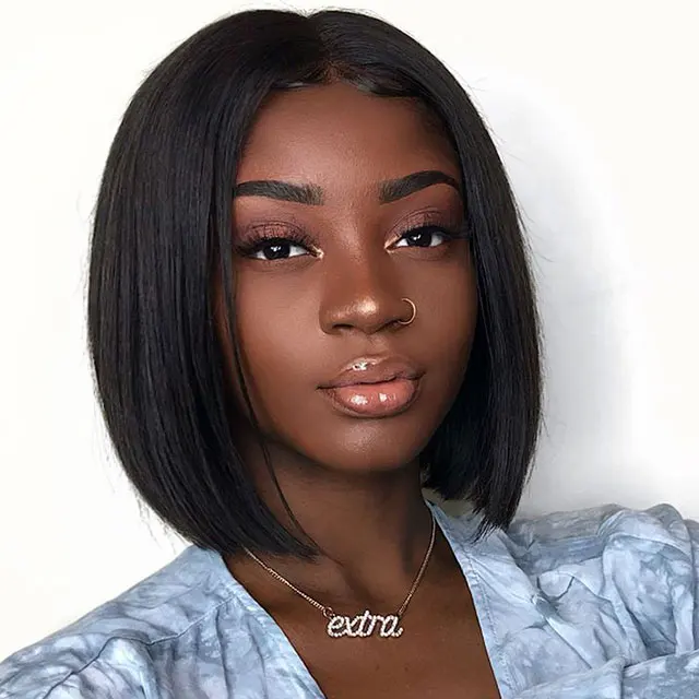 Buy Short Lace Front Human Hair Wigs Brazilian Straight Bob Wigs Pre Plucked