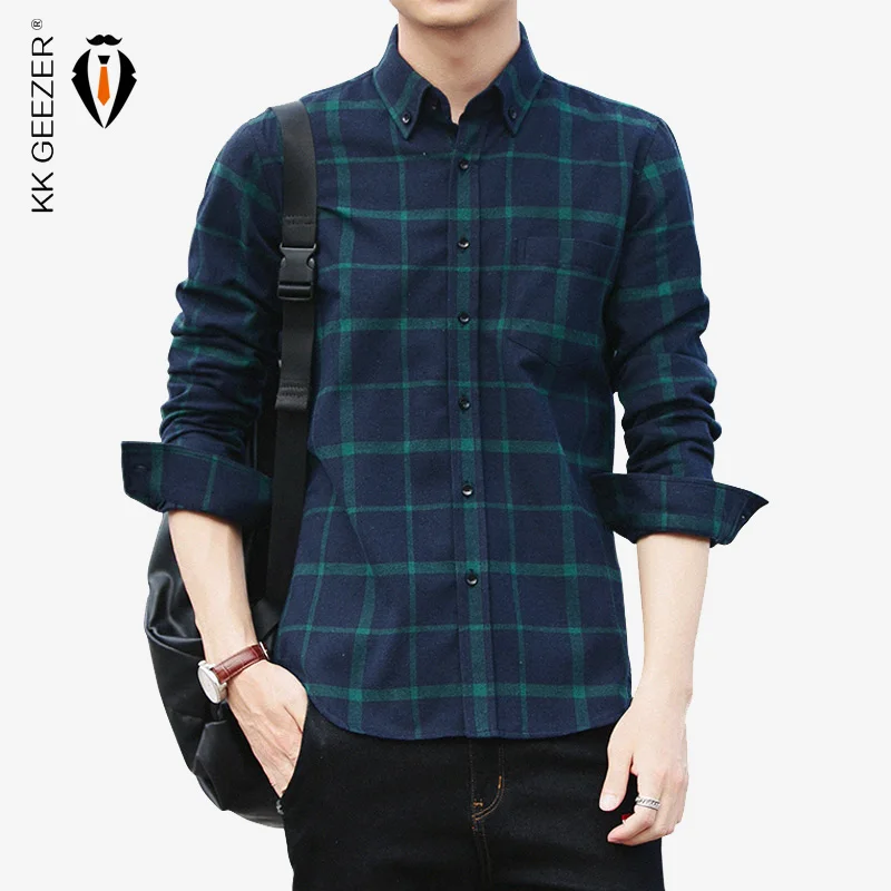 

Men Shirt Flannel Plaid Casual Cotton Leisure Breathable 2019 Long Sleeve Slim Autumn High Quality Men Dress Shirt Formal Shirt