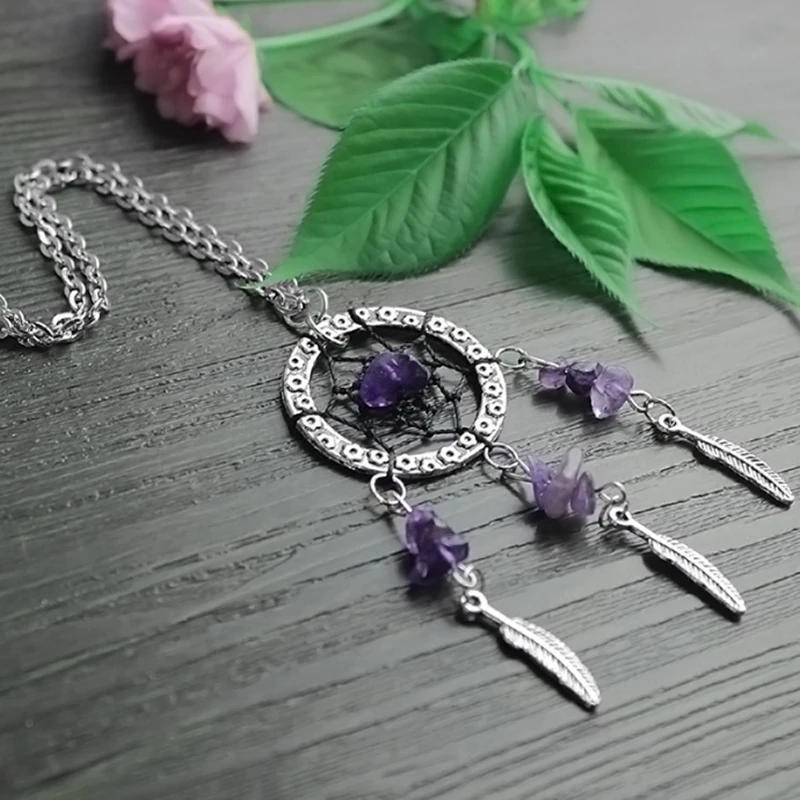 Boho Ethnic Vintage Silver Dream Catcher Pendant Necklaces Luxury Gem