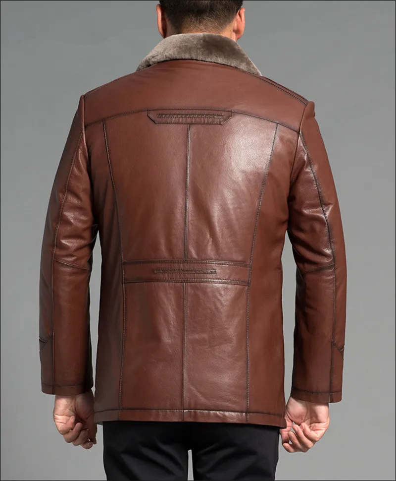 Discount AYUNSUE Genunie Mens Leather Jackets Red Brown 2019 Winter Leather Men