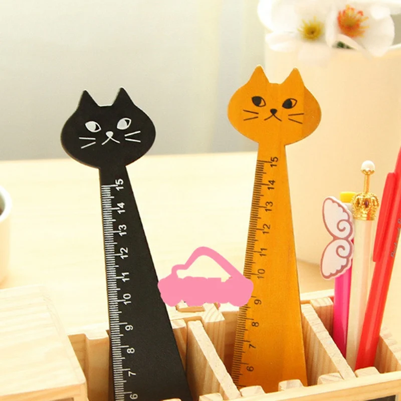1 шт. новый милый кот линейка прямая деревянная Kawaii Канцелярские инструменты мультипликационный рисунок подарок корейский Офис школа