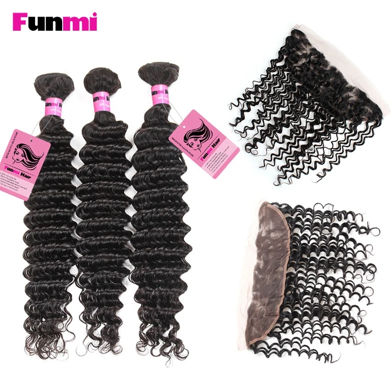 Salonpackung-haarbündel Funmi 3 StÜcke Malaysische Haarbündel Mit Frontal Tiefe Welle Bundle Mit Frontal Reine Menschenhaarbündel Mit Frontal Keine Sheddding Direktverkaufspreis Haarverlängerung Und Perücken