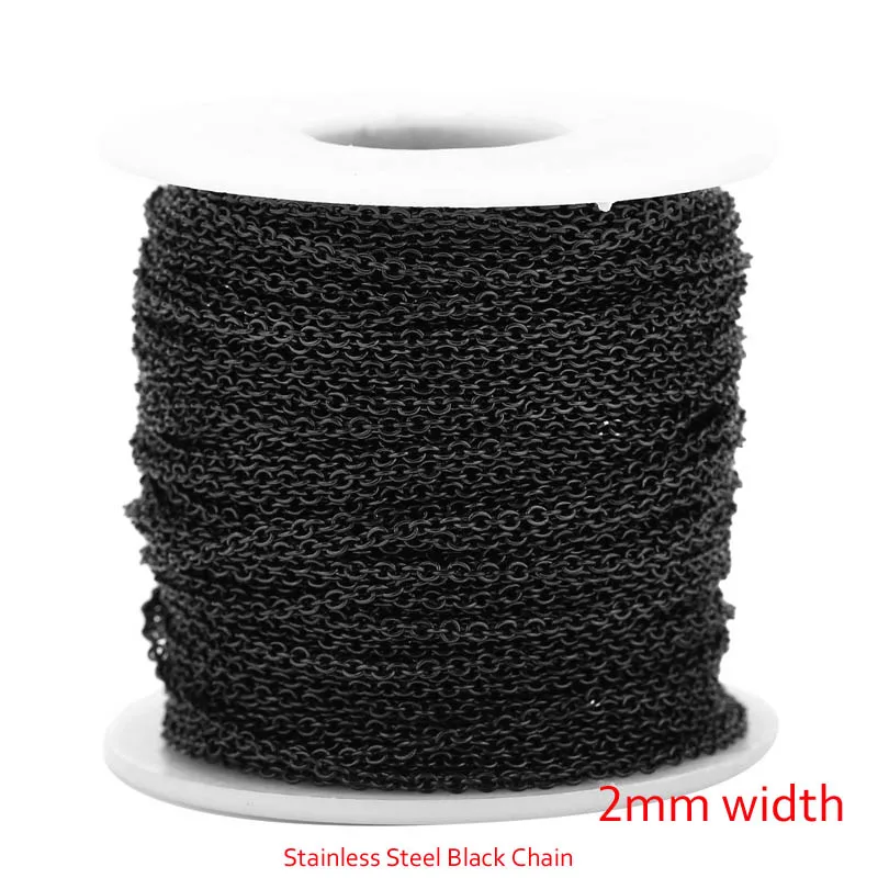 

Stainless Steel Black Metre Link Cable Chain Necklace 2mm Width Rolo Link Chain By The Metre DIY Jewelry Making Cadena Por Metro