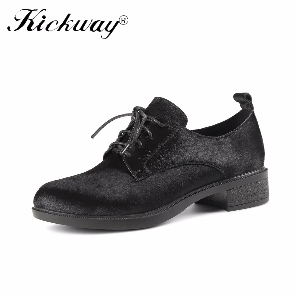 

Kickway Oxford Shoes For Women Shoes Woman Genuine Horsehair Female Casual Shoes Flats 2018 Spring Autumn Lace-Up Zapatos Mujer