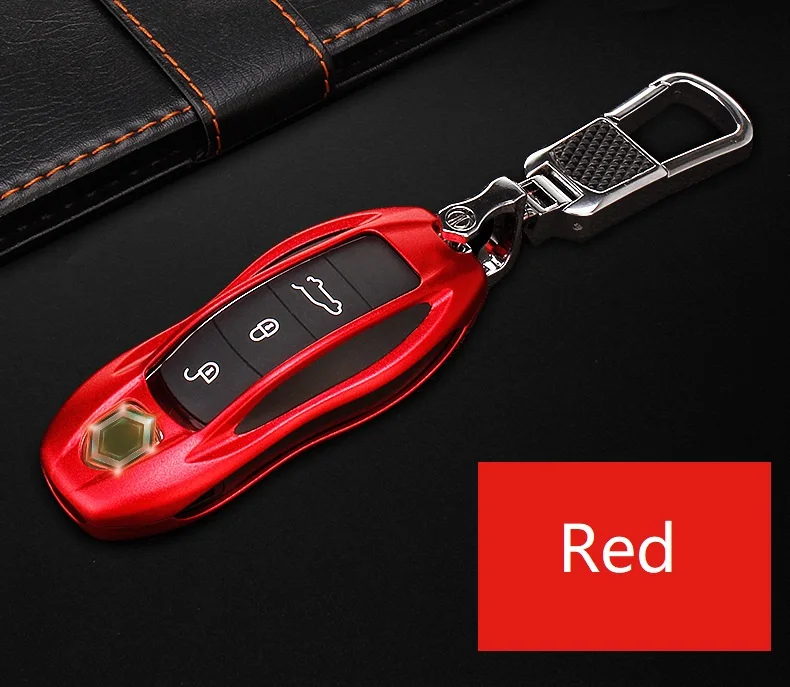 Автомобильный чехол для ключей Алюминиевый сплав ключ оболочки протектор сумка для хранения красный черный для Porsche Panamera Cayenne Macan 911 918 - Название цвета: Красный