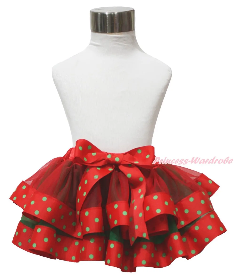 XMAS Red Kelly Green Dots White FULL Pettiskirt Skirt Dance Tutu Girl 1-8Y
