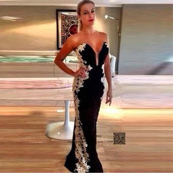 

Sexy Women Black Champagne Lace Evening Party Dresses Long Mermaid Prom Dress Gowns Vestidos de Noche Abendkleider 2017 Robe