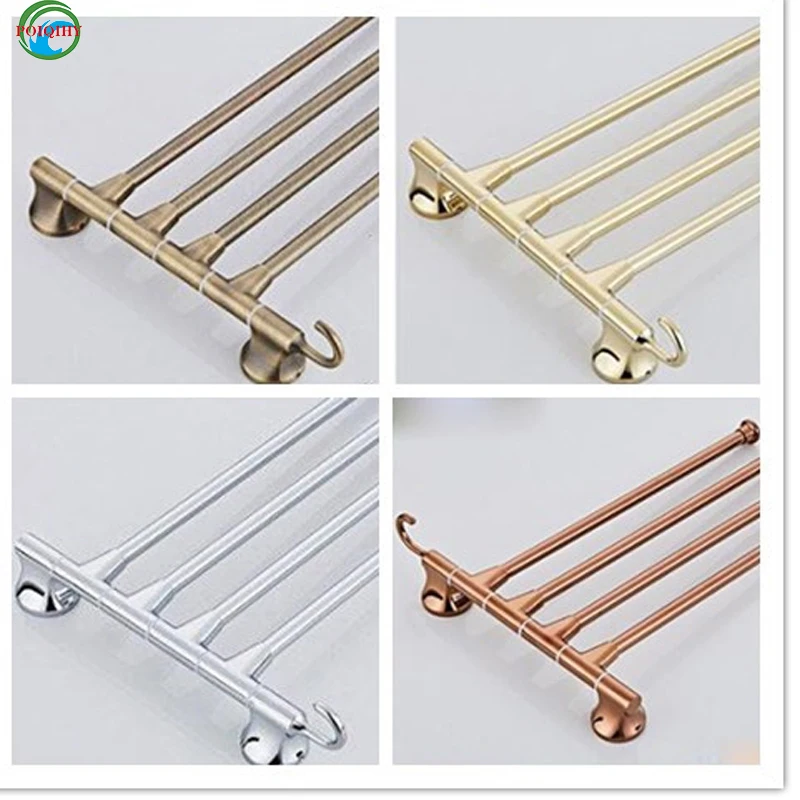 

Four color style simple 4 bars towel bar with hooks 180 degree rotation wall mounted bathroom accessories