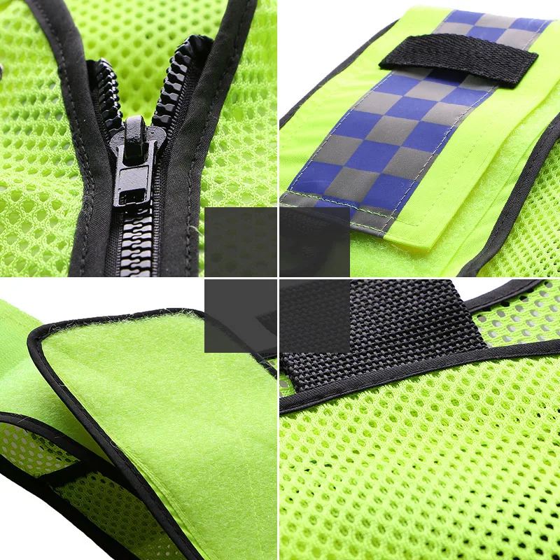 Reflective vest multi-pockets construction workwear safety protection vest traffic road fluorescent clothes outdoor work jacket  (2)
