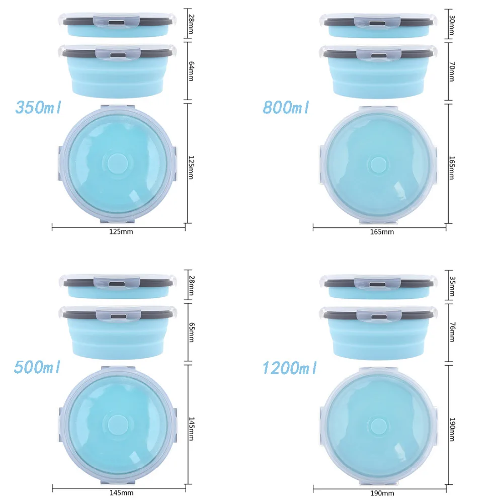 4 шт. силиконовых кейсов прямоугольная коробка для ланча складной Бенто коробка складной контейнер для продуктов миска 350/500/800/1200 мл для посуды