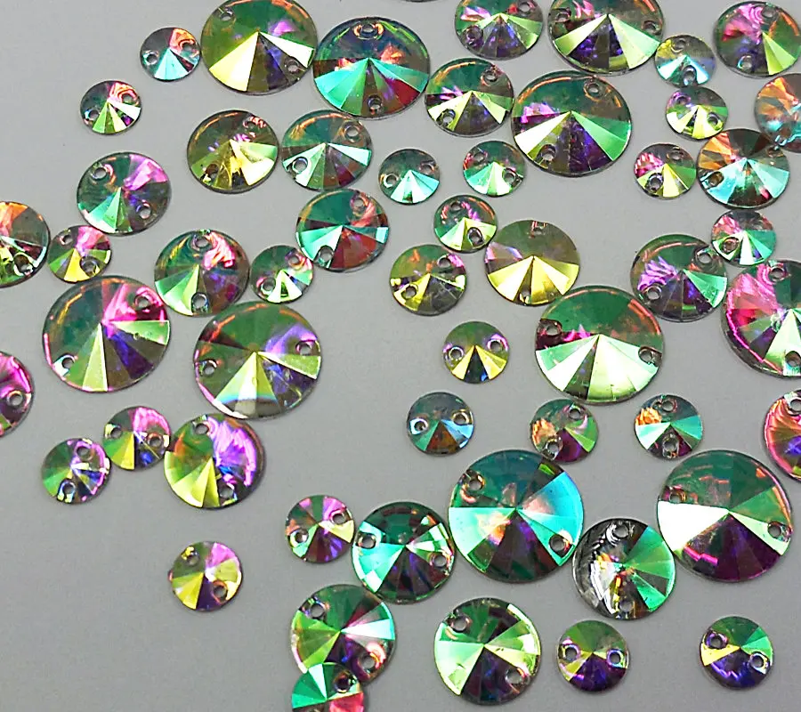 

s-380pcs Mix Sizes Clear AB Flat Back Round Resin Acrylic Sew On Rhinestone Sew-on Sewing stones with 2 Hole Beads For Bag