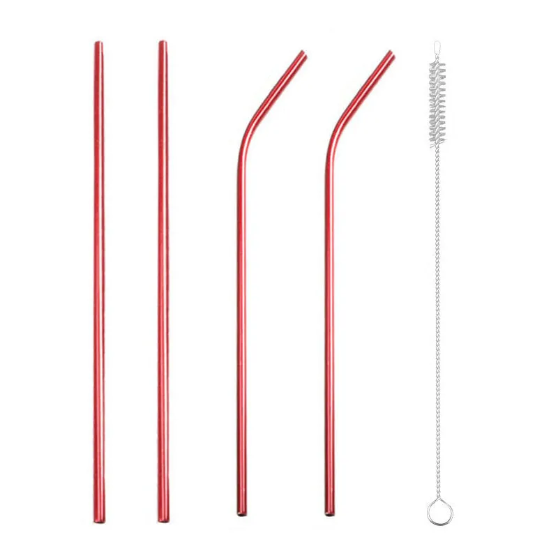 Reusable 304 Stainless Steel Drinking Straw Bar Party Metal Straw with Cleaner Brush For Mugs Sturdy Bent Straight Straws - Цвет: RosePink B s2b2 4PCS