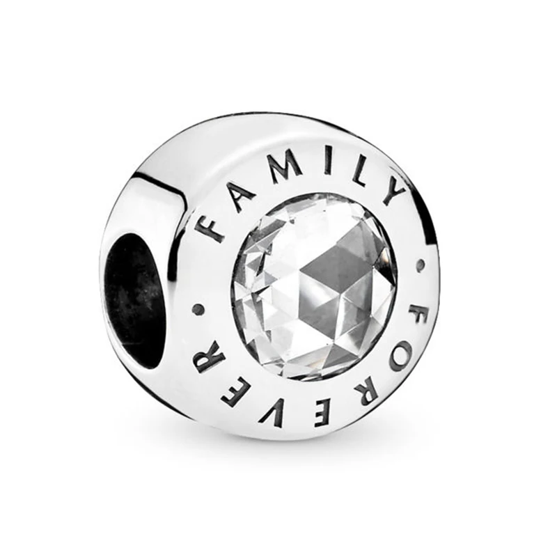 

2019 NEW 100% 925 Sterling Silver Family Forever Charm Clear CZ Bead Fit European Lady DIY Women Bracelet Jewelry Gift