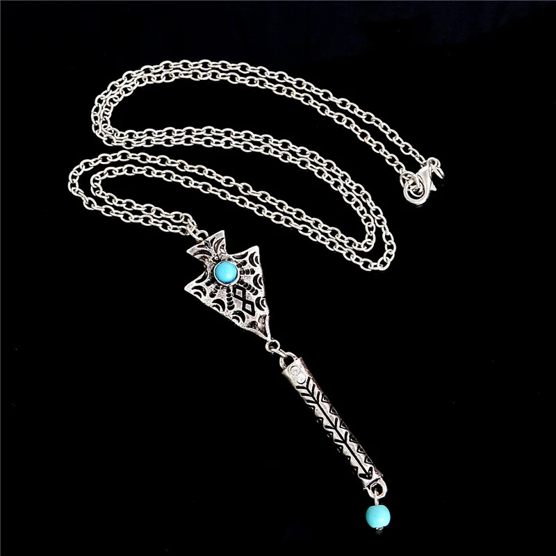 

Gorgeous Antique Gold/Silver Color 2 Color Stone Arrow Carved Piccolo Pendant &Necklace Bohemia Women's Sweater Accessories