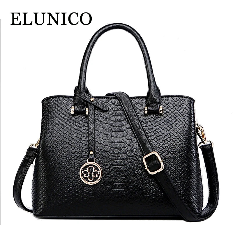 

ELUNICO Winter Luxury Handbags Women Bags Designer Fashion Crocodile Pattern Tote Bag Lady Split Leather Messenger Shoulder Bags