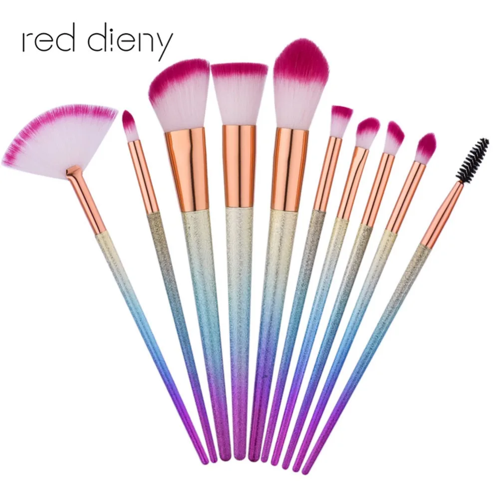 

10 pcs Frosted handle Makeup Brush Set Dazzle Glitter Foundation Powder Makeup Brushes Unicorn Rainbow Makeup Eyeshadow Brush