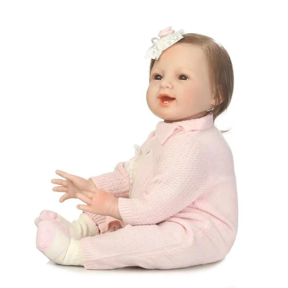 

22 Inch Princess Girl Baby Doll Lifelike Soft Silicone Vinyl Reborn Dolls White Bear Plush Toys Real Touch Babies Toy For Sale