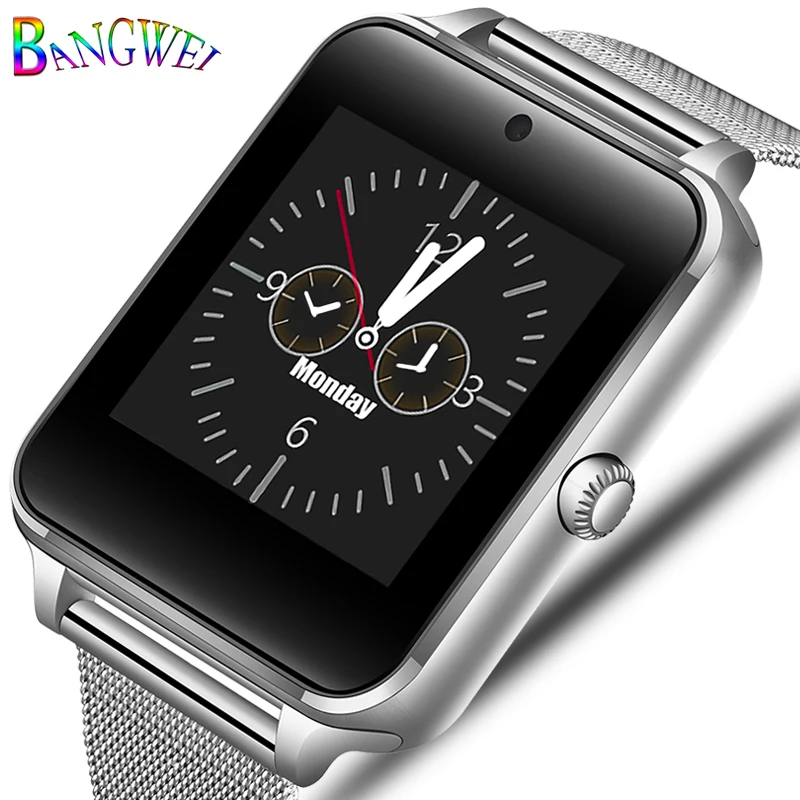 

BANGWEI 2018 Smart Bracelet Digital Watch Men Stainless Steel Bluetooth Watch Mobile Phone Call SIM TF card camera for Android