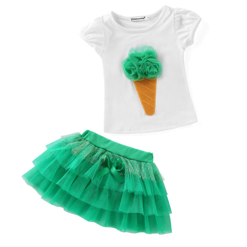 Детская одежда коллекция года, летняя одежда для девочек футболка+ юбка-пачка детский спортивный костюм, спортивный костюм для девочек, комплекты одежды От 3 до 7 лет - Цвет: Green