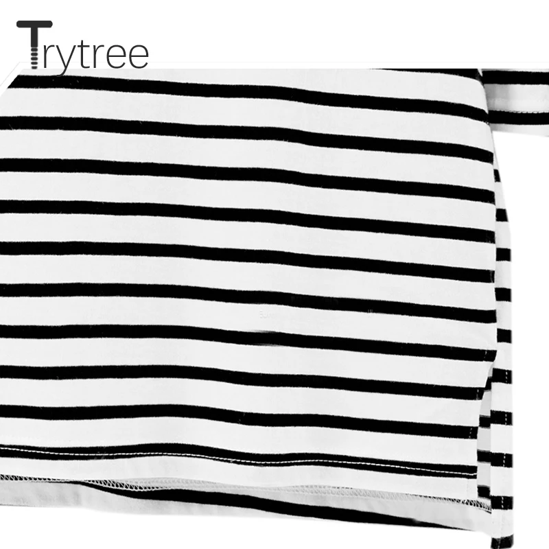 Trytree Весна Лето Топ Женская футболка Повседневная полиэфирная рубашка полосатые