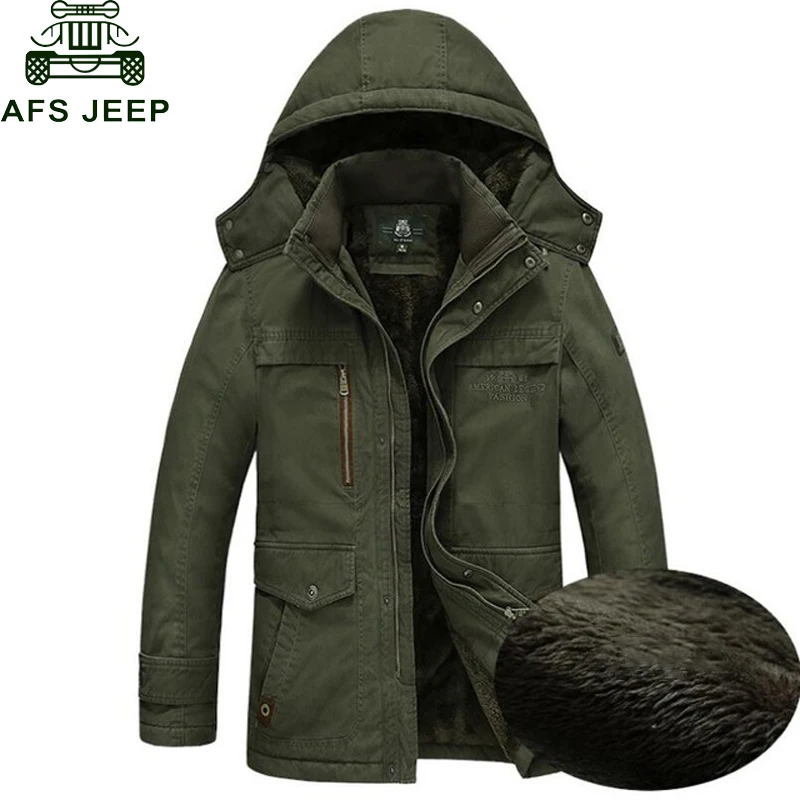 

AFS JEEP Brand Army Military Parka men Winter Warm Thick Mens Down Jackets and Coats Wool Liner Hooded Collar Winter Jacket Men