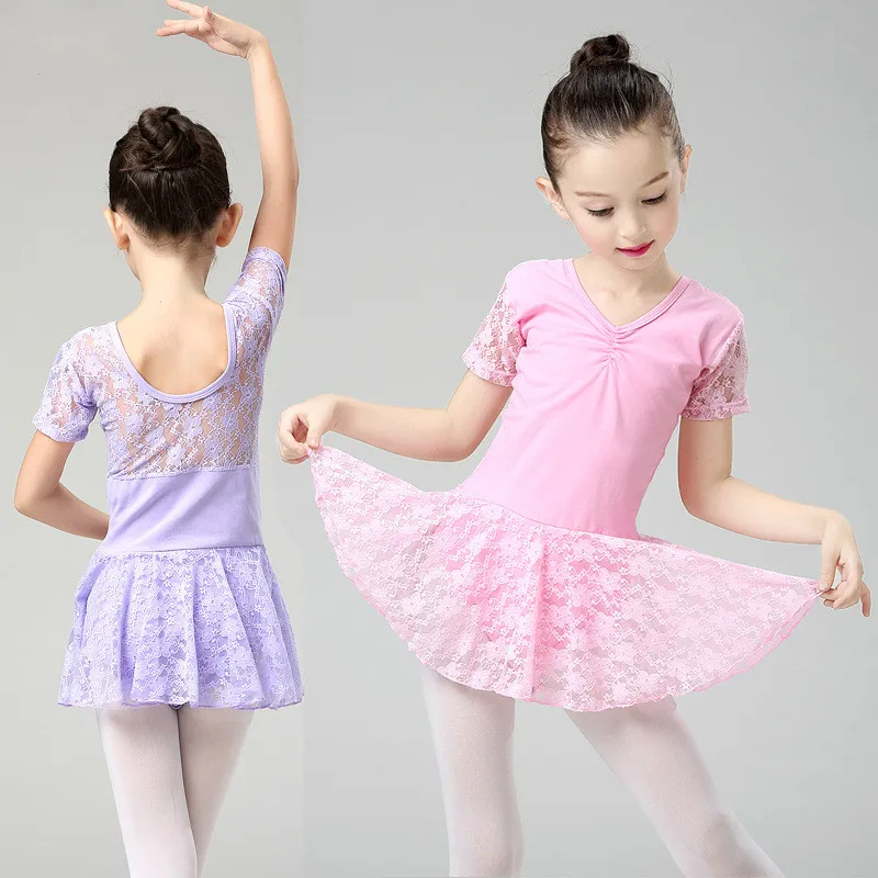 Children Dancing Clothing Short Sleeve Lace Uniforms Girls Ballet