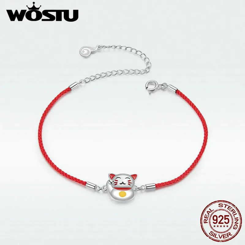 

WOSTU 100% Real 925 Sterling Silver Maneki Neko Bracelet 2019 New Arrival Original Red Bracelet For Women Jewelry Gift BNB012
