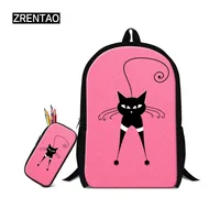 ZRENTAO 3D cartoon cat printing backpack for pupils girls 2 PCS\set school backpack with pencil bags mochilas feminina women 