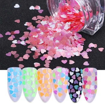 

6 Boxes Pink Purple Heart Shape Nail Sequins Set Colorful Ultra thin Matte Nail Paillettes Nail Art Flakes Decoration