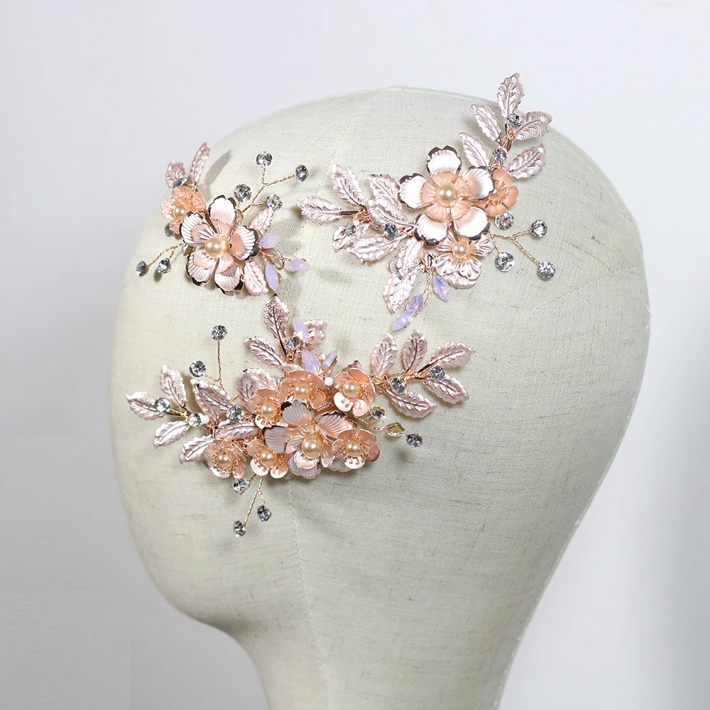 ASNORA Accesorios Unicos del vestido de boda de la venda del pelo de los accesorios del pelo de la boda del cresstal rosado unico