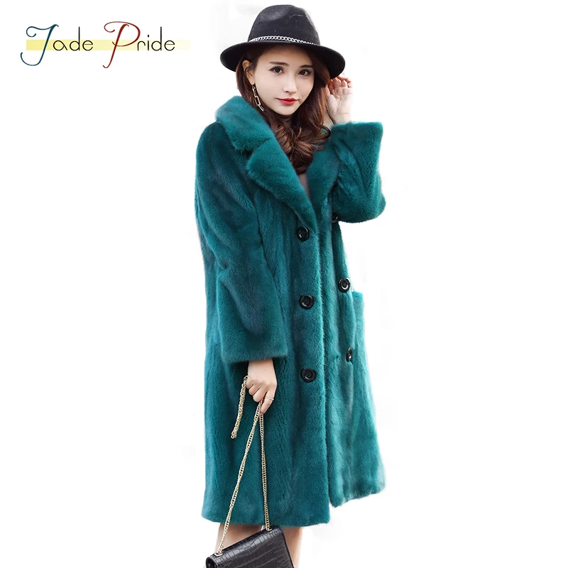 Jade-гордость 2017 Vogue натуральная Длинные норки Мех животных Для женщин Пальто для будущих мам зима плюс Размеры одноцветное шуба белый
