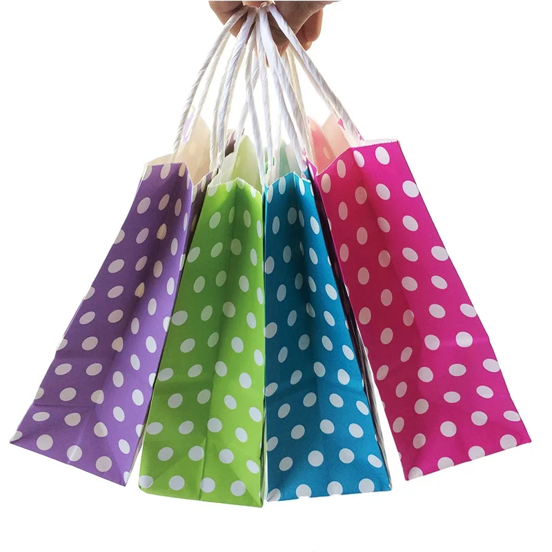 Wholesale 21*15*8cm Polka Dot Kraft Paper Gift Bag Festival Paper Bag