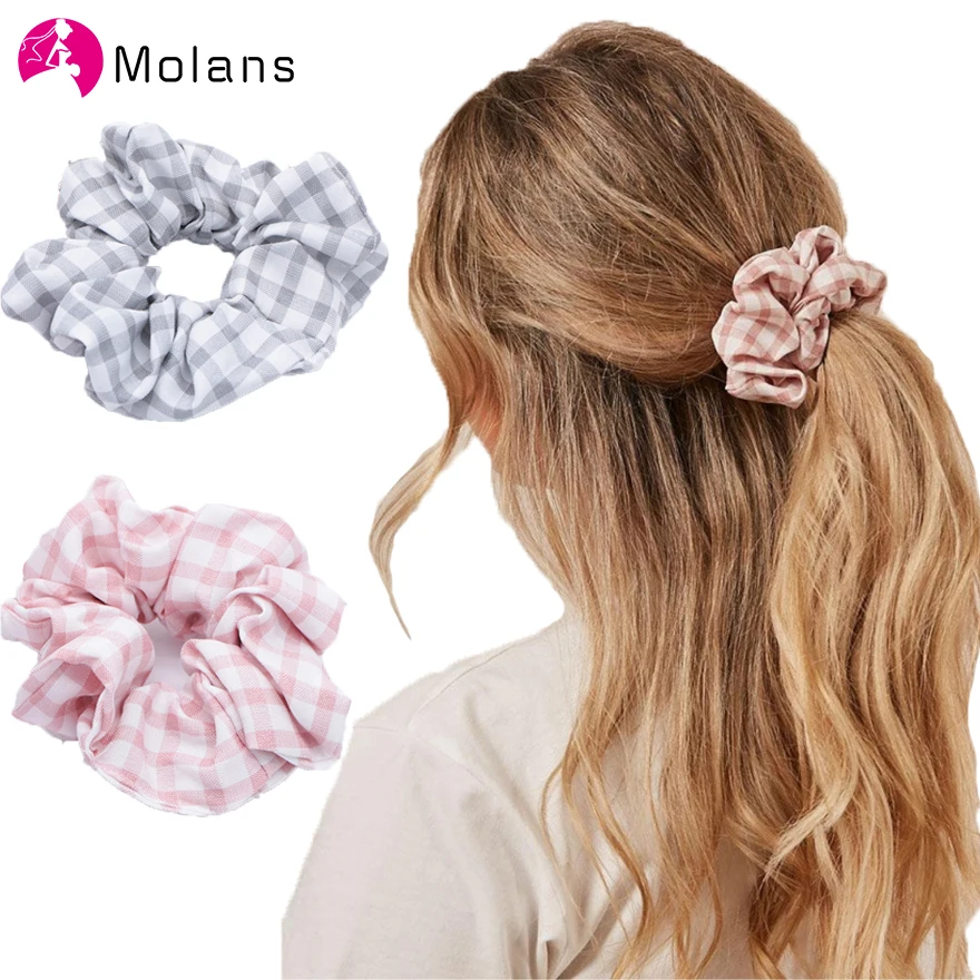 

Molans Fresh Plaid Scrunchies 5 Colors 2 PCS/lot Stylish Women Elastic Hair Bands New Korean Mori Girl Style Sweet Hair Ropes