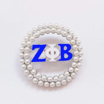 

sorority fraternity decoration Zeta phi beta round enamel pearl brooch women ZPBHI lapel pin