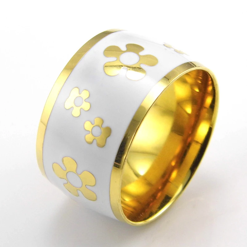 Новое поступление, роскошные модные ювелирные изделия из эмали, кольца из нержавеющей стали для женщин, модное красивое очаровательное большое кольцо с цветком золотого цвета 1,4 см