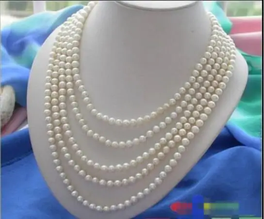 

Hot sale new Style >>>>> 100" 7MM white ROUND FRESHWATER PEARL NECKLACE