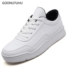 

2018 Autumn Men's sneakers Leather stitching flat Skateboarding Shoes for male Black & white shoe man Students Platform sneaker