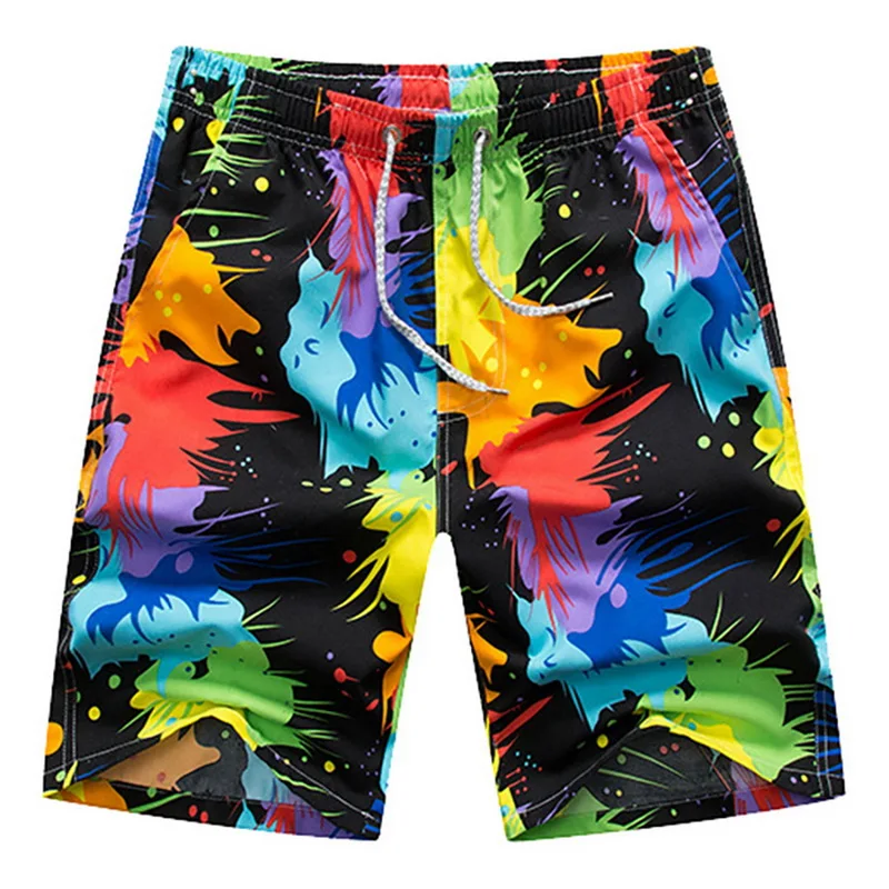 Летние шорты с принтом для плавания мужские повседневные шорты с завязками Sunga Masculina свободные быстросохнущие пляжные шорты с эластичной