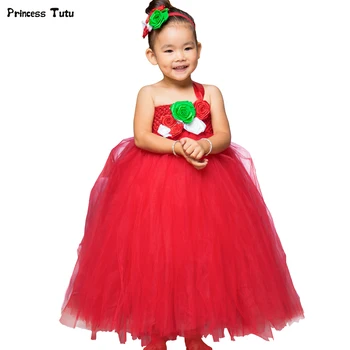 

Girls Christmas Dress Red Xmas Costume Kids Girls Christmas Clothes Princess Party New Year Flower Tutu Dress Children Clothing