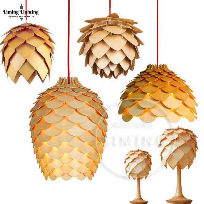 Nordic Morden OAK Wooden Pinecone светодиодные подвесные светильники деревянные современные