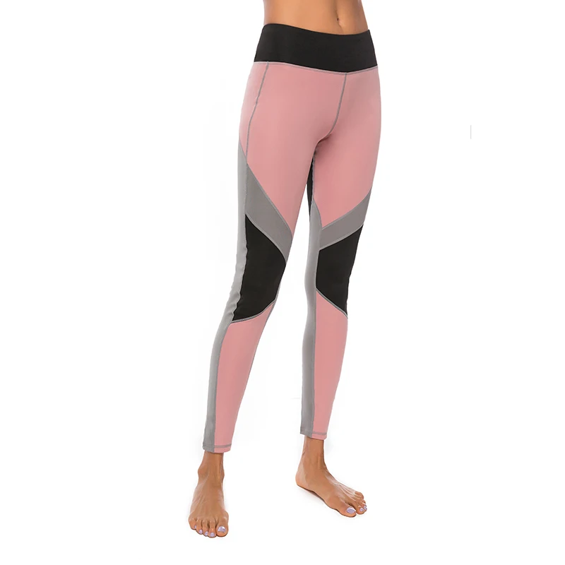 

New Patchwork Gym Leggings Women High Waist Fitness Workout Jeggings Sports Running Pink Sweatpants Compression Tights