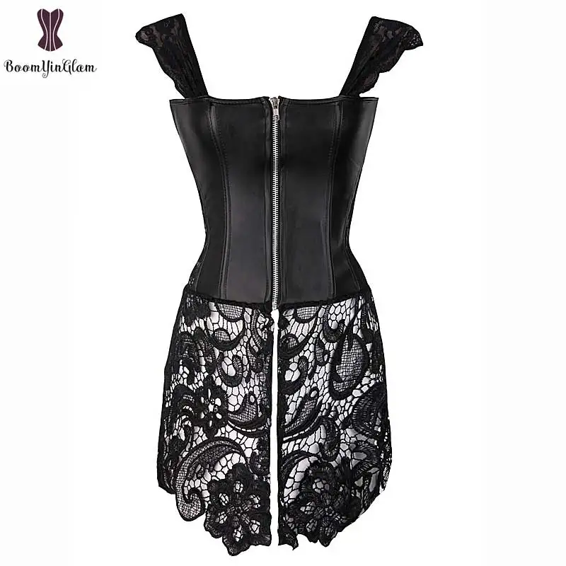 Модный дизайн размера плюс, кружевные ремни, Корректирующее белье для тела, Клубная одежда, костюм, сексуальное бюстье, искусственная кожа, корсетное платье 903