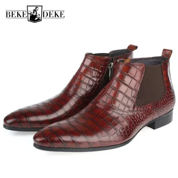 

Designer Retro Mens Ankle Boots Brand Genuine Leather Pointed Chelsea Boots Mens Business Formal Dress Shoes Botas Masculina