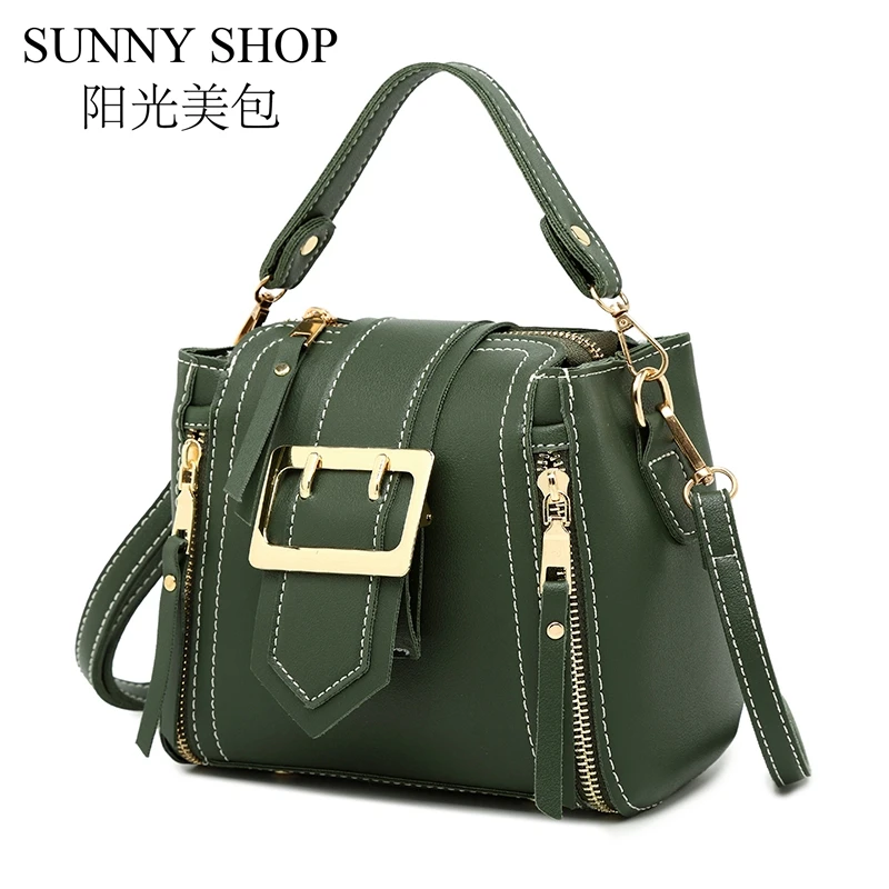 

SUNNY SHOP Mini Handbag Fashion Design Bucket Shoulder Bag PU Leather Korean Messenger Bag Female Crossbody Bag High Quality