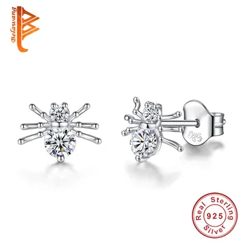 

BELAWANG New 925 Sterling Silver Small Silver Stud Earrings Crystal Animal Spider Earrings For Women Christmas Jewelry Gift