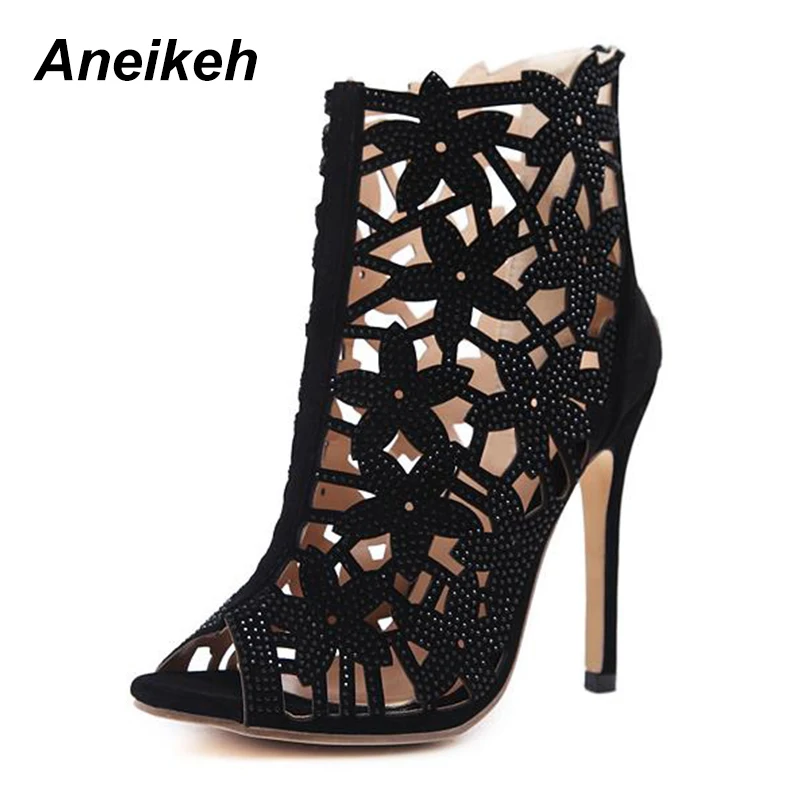 Aneikeh New Summer Roman Shoes Women Sandals Sexy Rhinestone Hollow Peep Toe Sandals High Heels Woman Ankle Boots 938-138# Aneikeh New Summer Roman Shoes Women Sandals Sexy Rhinestone Hollow Peep Toe Sandals High Heels Woman Ankle Boots 938-138#