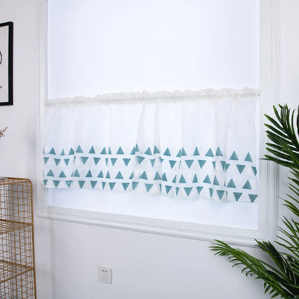 

1Pcs Two-tone Triangle Embroidery Voile Curtain Home Window Valance Delicate Pelmet Net Voile Curtains Decoration 100x50cm