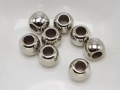 

200 Silver Colour Tone Metallic Acrylic Round Pony Beads 8X6mm Big Hole Spacer